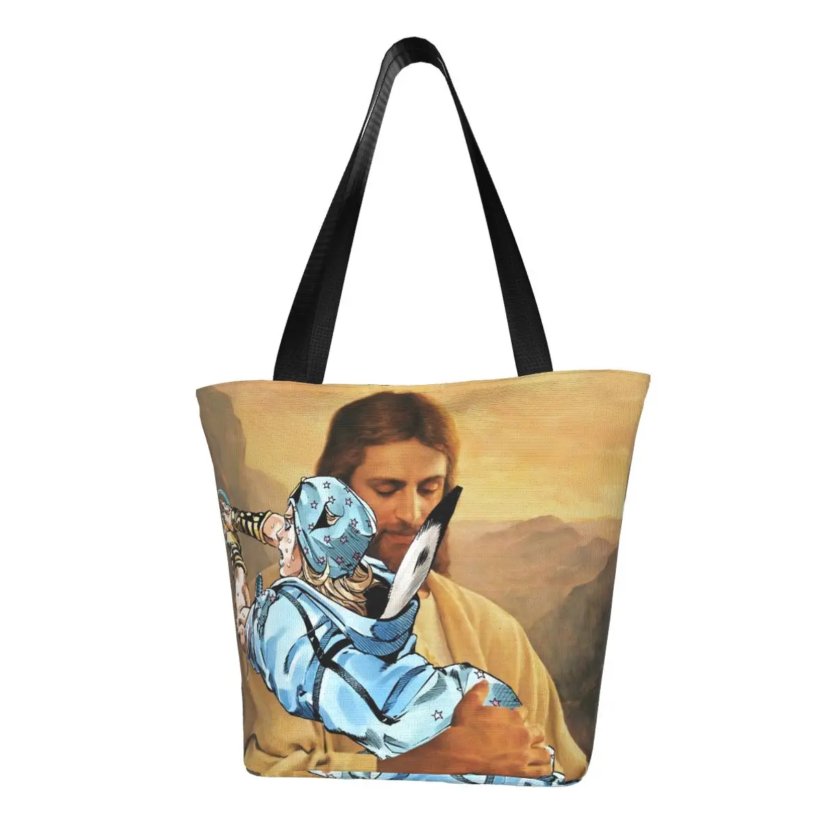 

Recycling Jojos Bizarre Adventure Polnareff Jesus Shopping Bag Canvas Shoulder Tote Bag Durable Anime Manga Grocery Shopper Bags
