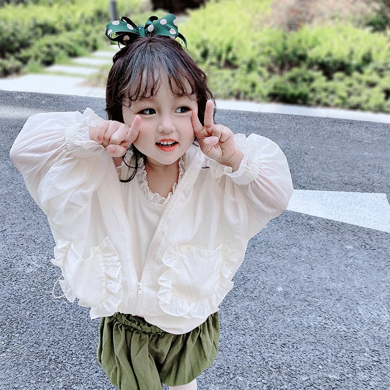 

Summer Baby Girls Sun UV Mosquito Protection Coat Ruffle Princess Infant Toddler Jacket Hooded Outerwear Air Conditioner Clothes