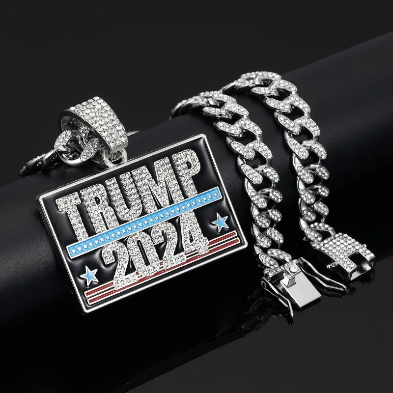 Trump 2024 Necklace US Presidential Election Campaign Souvenir Hip Hop Cuban Jewelry 5