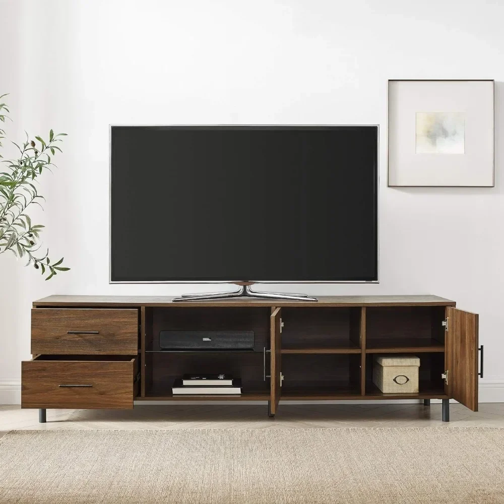 Walker Edison Uptown Modern 2 Drawer Low Profile Stand for TVs up to 80 Inches, 70 Inch, Dark Walnut 2