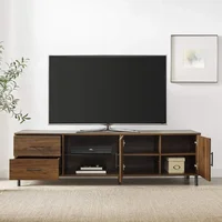 Walker Edison Uptown Modern 2 Drawer Low Profile Stand for TVs up to 80 Inches, 70 Inch, Dark Walnut 2