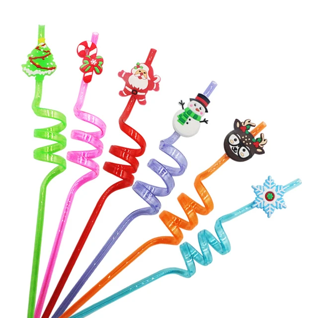 Plastic Christmas Straws Reusable, Plastic Drinking Straws for