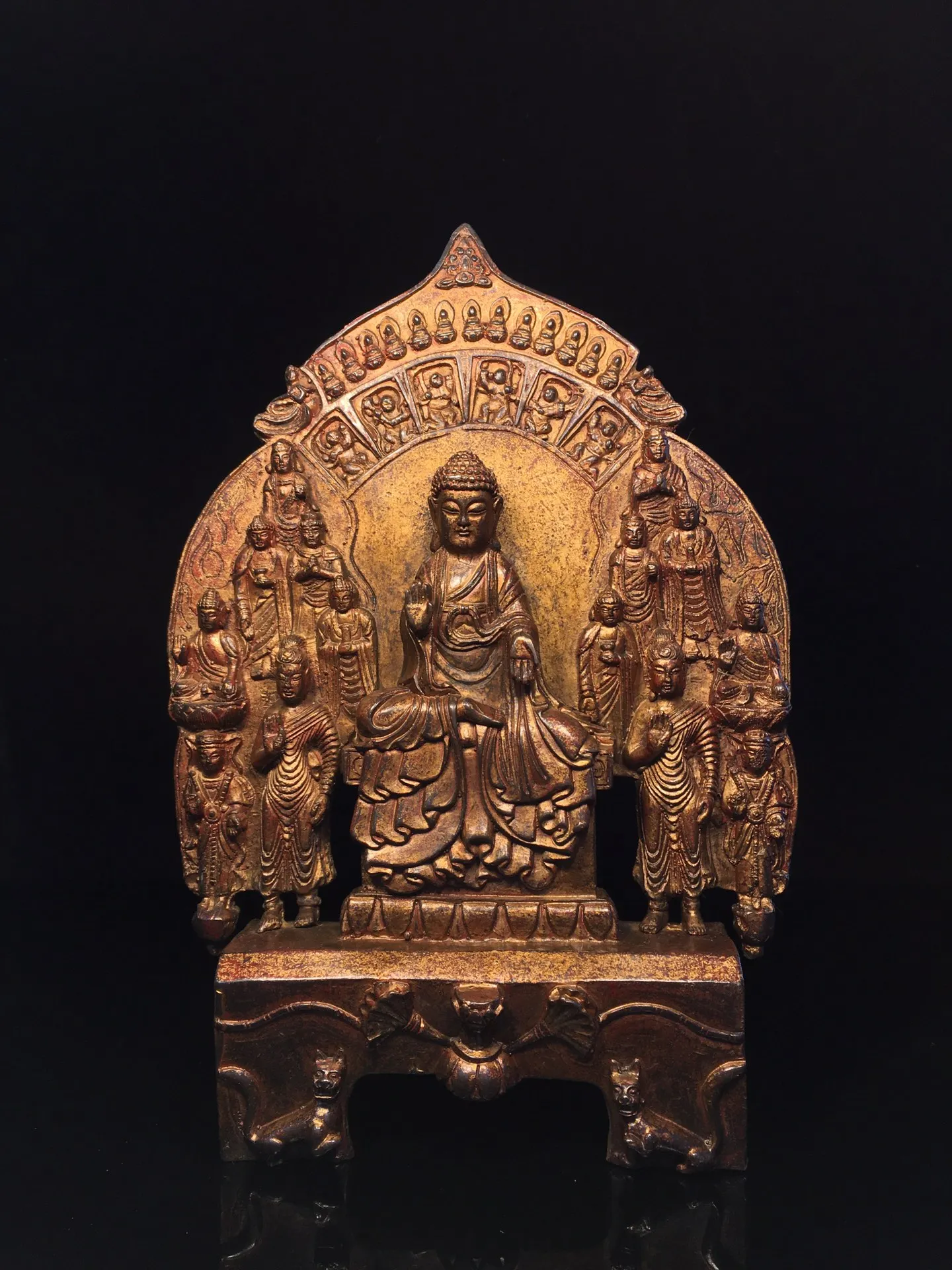 

13"Tibetan Temple Collection Old Bronze Cinnabar Mud gold Northern Wei Buddha Shakyamuni Buddha Terrace Amitabha Town house