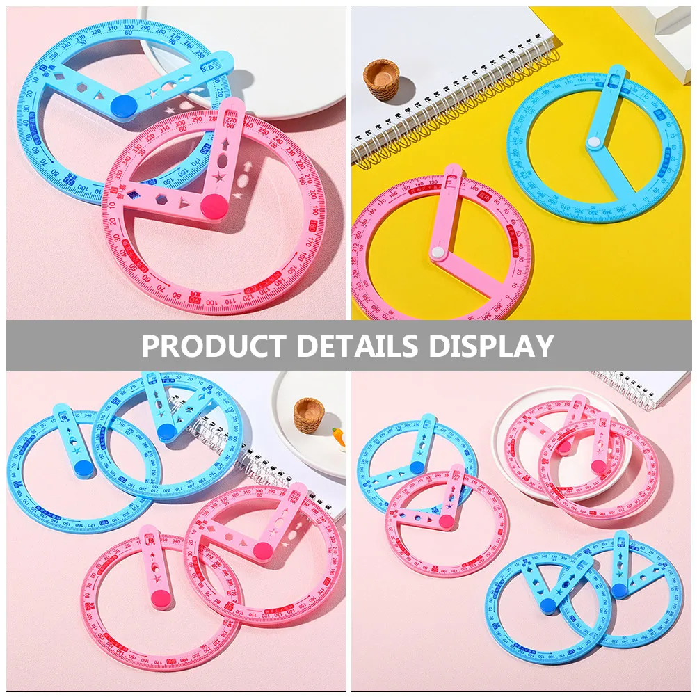 6Pcs 360도 원형 각도기 투명 컬러 디자인 수학 학생을 위한 명확한 눈금선 교사 제도용 자 측정 도구