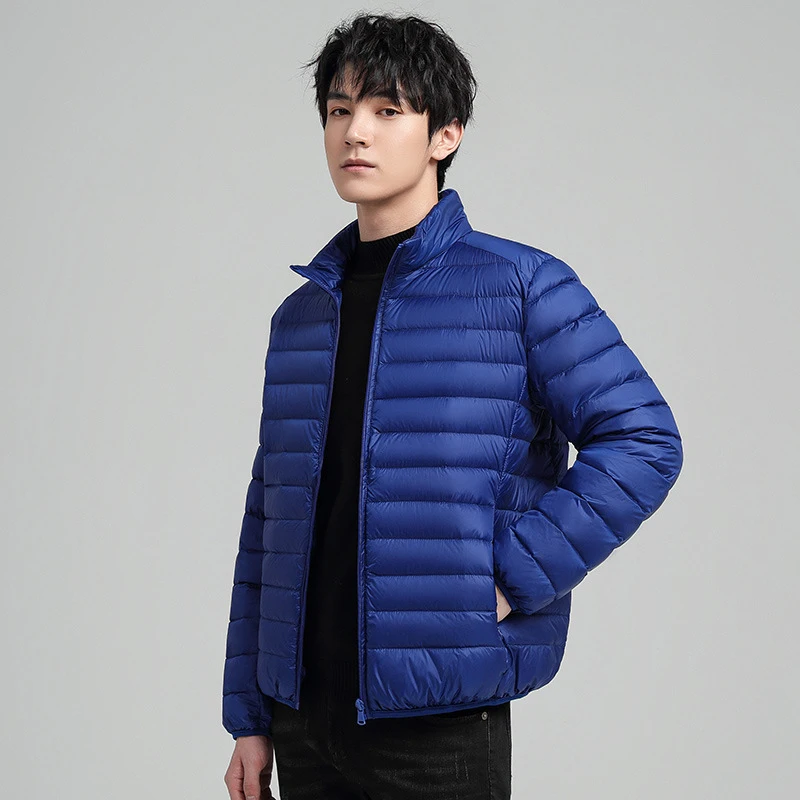 

2024 Men's Solid Color Simple Standing Collar Cotton Coat Slim Fit Warm Male Coat Zipper Collar Long Sleeved Clothing Outside