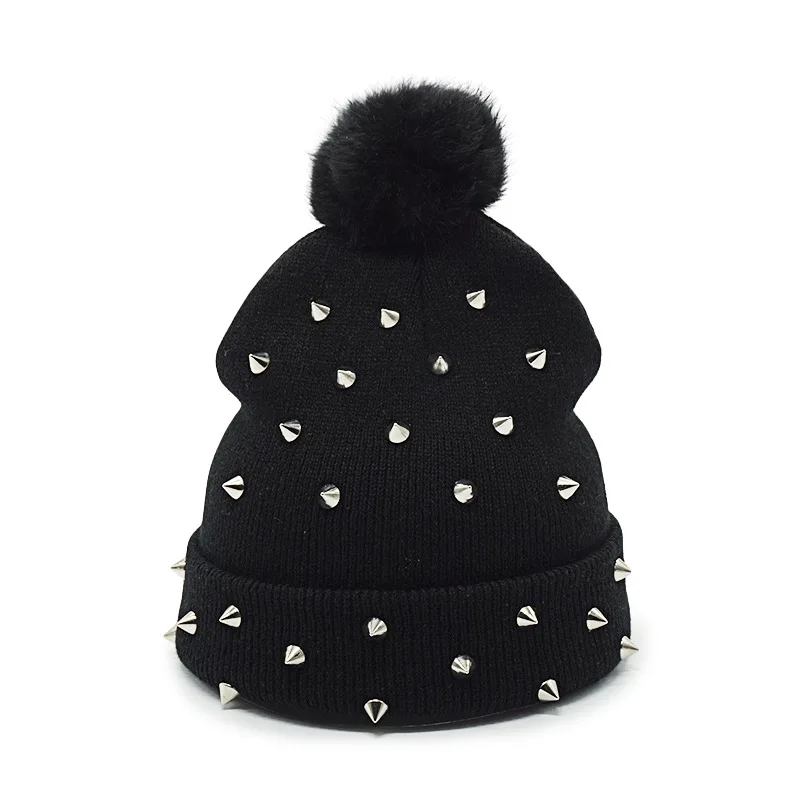 Winter Punk Harajuku Hole Skullies Women Warm Fashion Knitted Hat Autumn Hip Hop Beanies Unisex Basic Cap