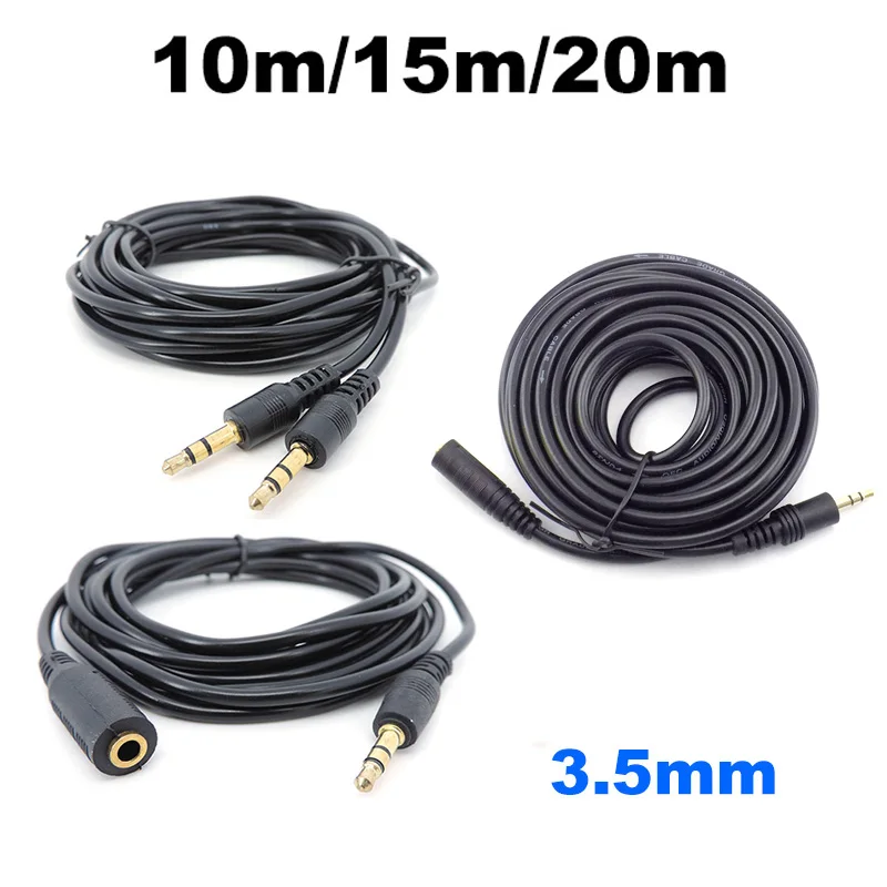 

10m 20m 3.5mm 3pole Audio Male to male Female Jack Plug Stereo Aux Extension connector Cable Cord for Headphone Earphone