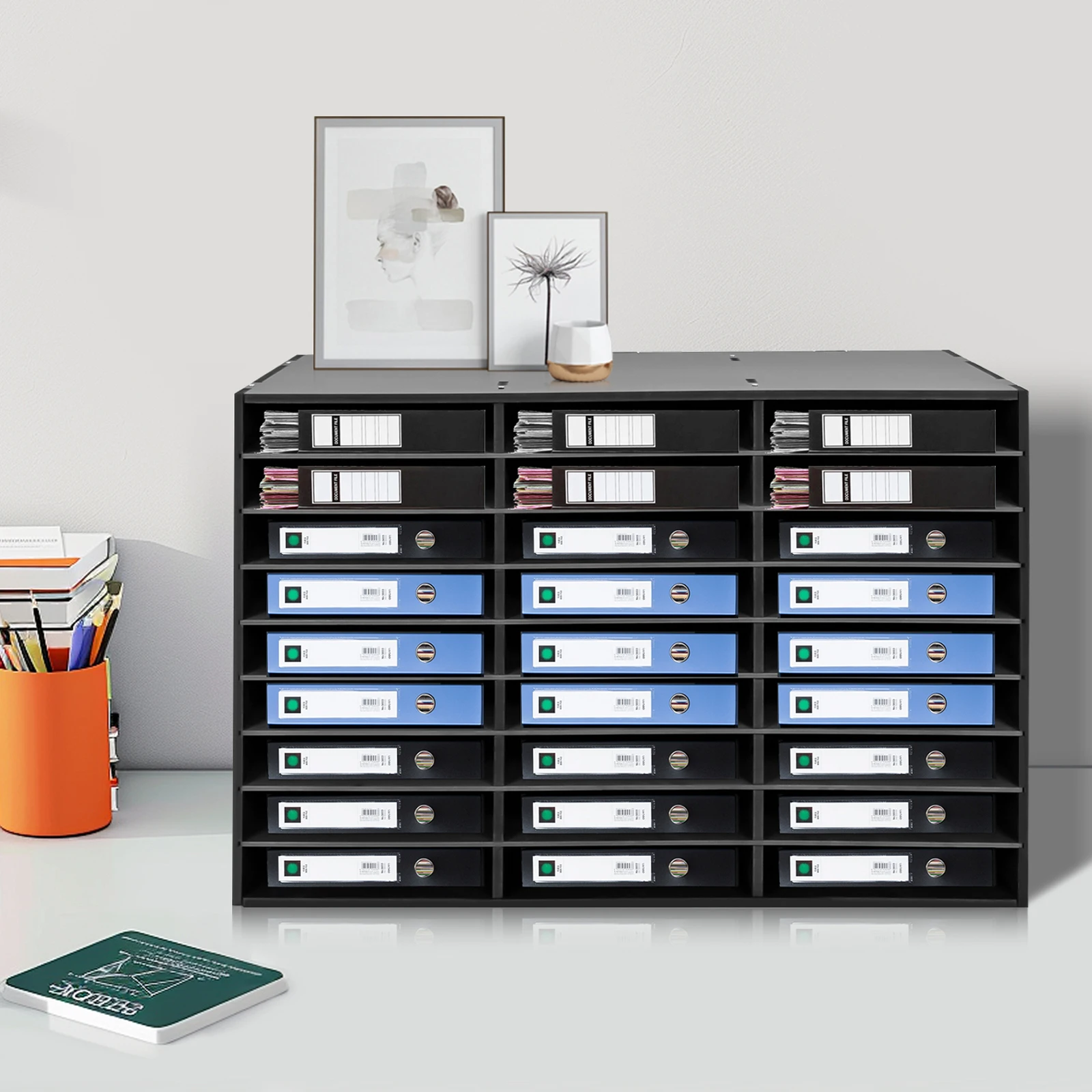 Literature Organizer 27 Slots Compartment 31.5*12*21.69in PVC Office Desktop File Holder Mailbox Books Paper Sort Cabinet