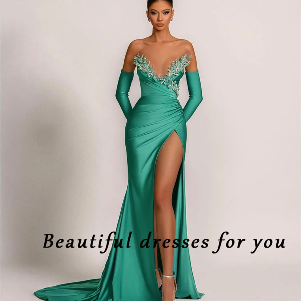 

FDY Store Cocktail Strapless Sheath Split Fork Asymmetrical Beaded Court Train Ball-gown Dress Formal Occasion Party for Women