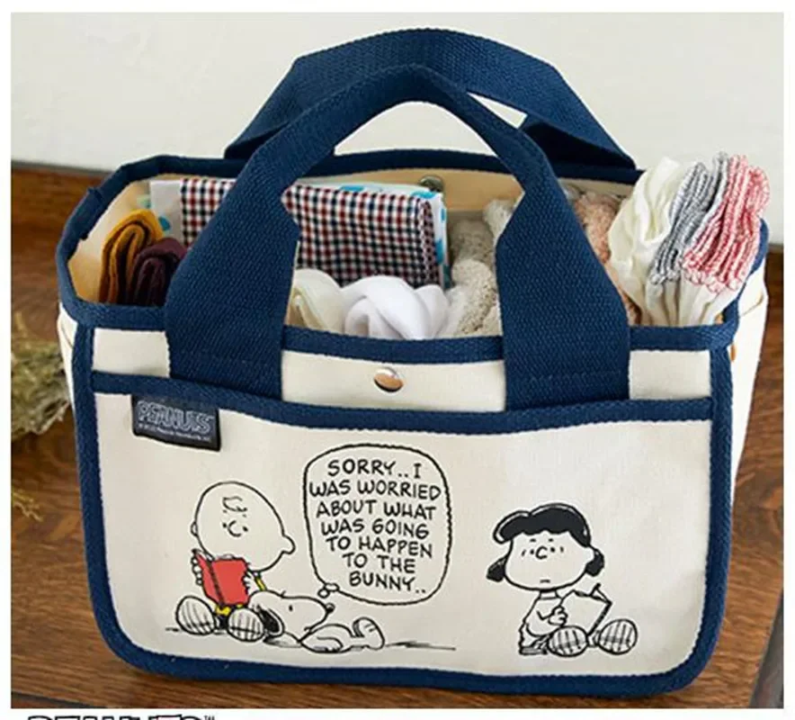 Snoopy Canvas Multifunction Handbag Boys and Girls Cartoon Cute Tote Bag Desktop Organizer storage Bag shopping bag 1
