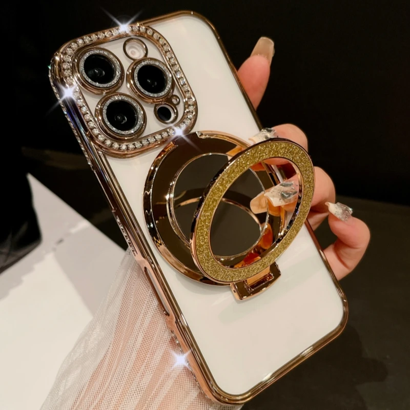 Luxury Plating Flash Glitter Mirror Phone Case with Diamond Bumper Protector