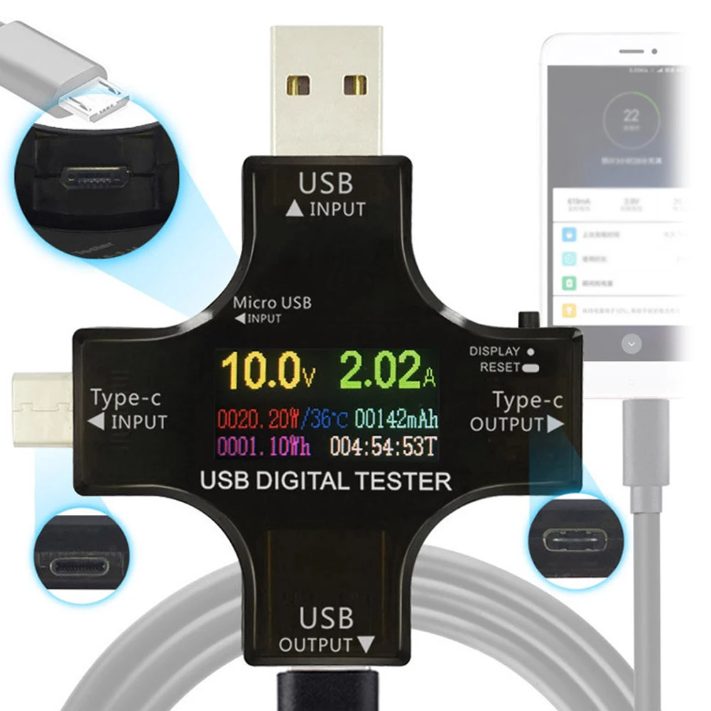 타입-C USB 테스터 타입-C PD 암페어 미터 컬러 디지털 디스플레이 전압 전류 측정기 전류계 감지기 전압 USB 전류 테스터