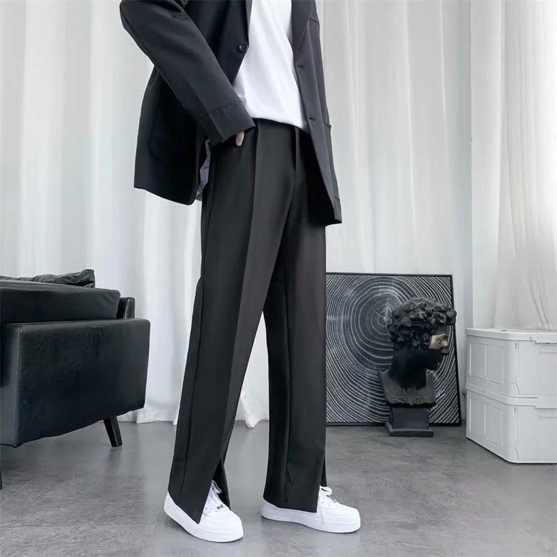Spring/Summer Black Suit Pants Men Fashion Society Mens Dress Pants Korean Loose Straight Pants Mens Office Formal Trousers 2