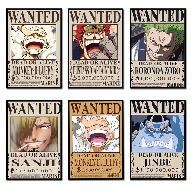 New Anime One Piece Bounty Wanted Posters 4 Emperors Kid Action Figures  Vintage Living Room Wall Decoration Stickers Poster Toys