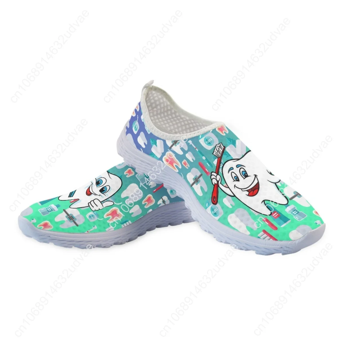 Casual Slip On Dental Shoes for Woman Cartoon Tooth/Dentist Gradient Pattern Flat Sneakers Mesh Ladies Light Loafers
