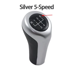 Premium Leather Gear Stick Shift Knob, 5/6 Speed, Compatible with Multiple BMW Series (Silver 5 - Speed)