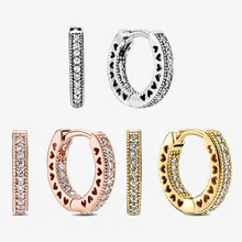 

Authentic S925 Sterling Silver Sparkle Set Round Earrings For Women Diy Jewelry Original Charm