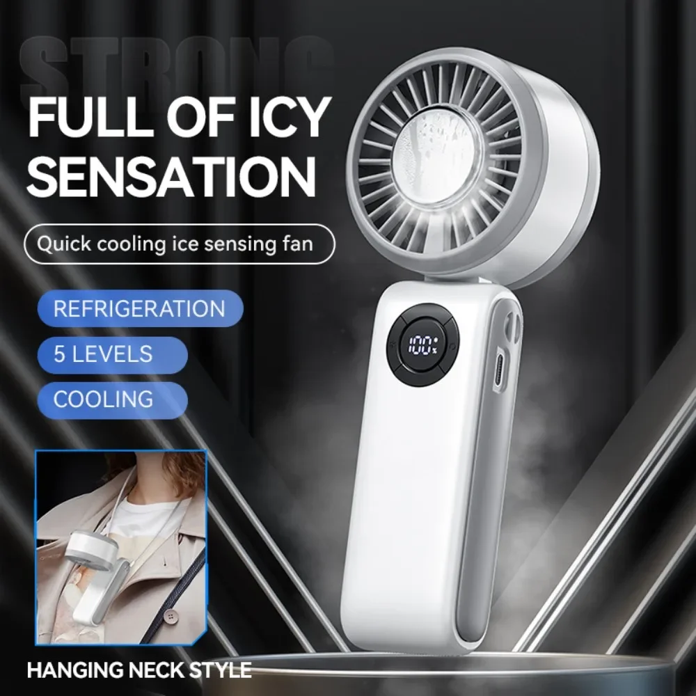 New Mini Handheld Ice Fan 5-speed Wind Speed Adjustable