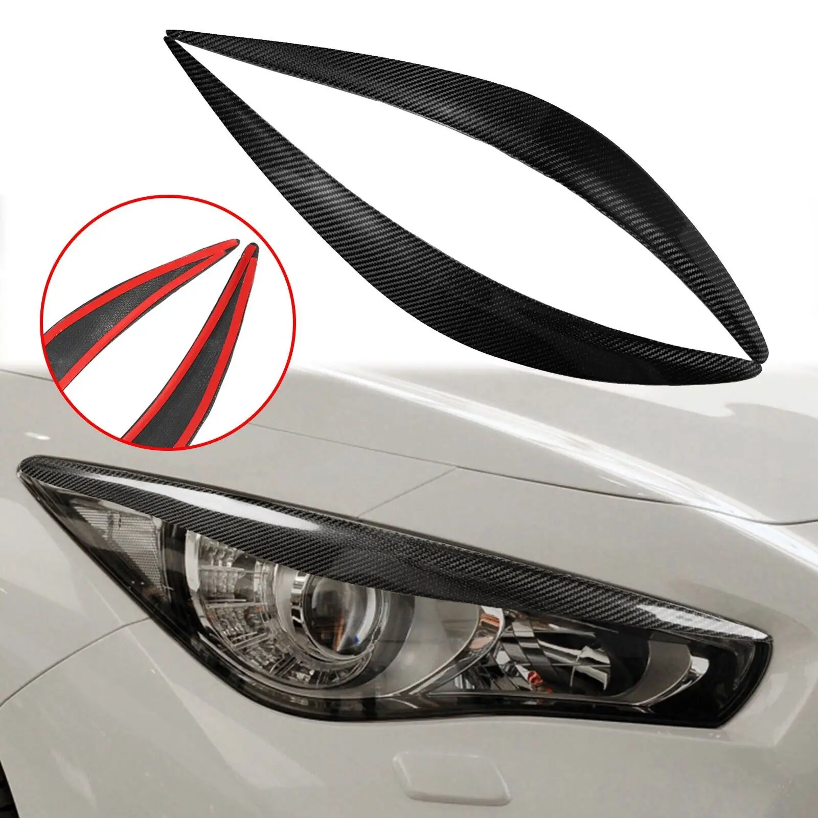 

2PCS Front Head Light Eyebrow Eyelid Refit for INFINITI Q50 13-20 Carbon Fiber