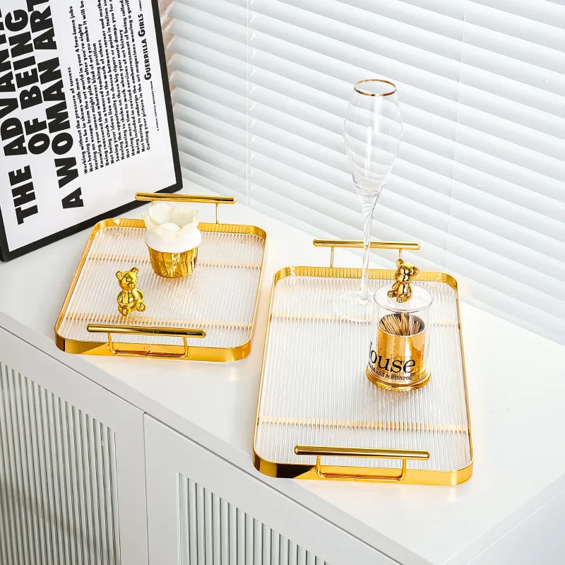 

Acrylic Metal Storage Tray Rectangle Tea Cup Breakfast Serving Tray Home Living Room Desktop Cosmetic Organizer Sundries Plate