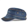 VOBOOM Denim Army Cap Men Washed Cotton Bucket Hat Spring Fall Headpiece Flat Top Adjustable Peaked Visor Hats Trucker Hats 3