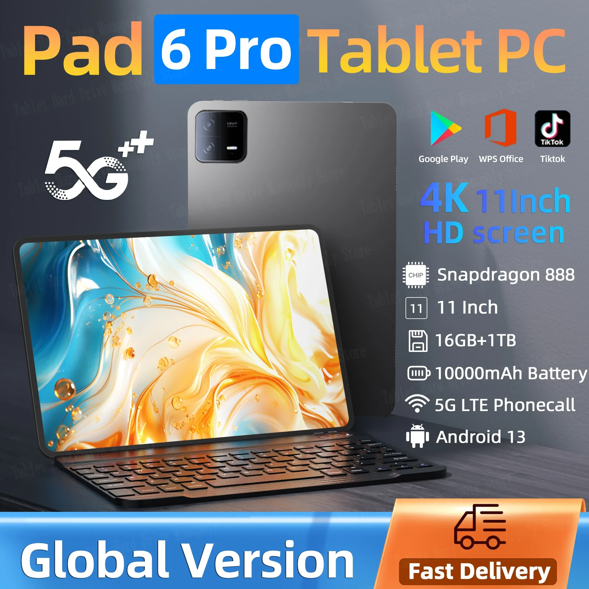 

2024 Pad 6 Pro Original Global Version Android 13 Snapdragon 888 11inch Tablets PC 16GB+1TB 5G Dual SIM Card HD 4K Screen MI Tab