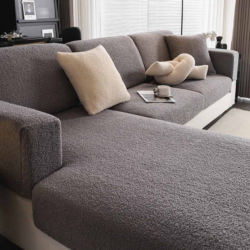 2026 Winter Thermal Teddy Fleece Sofa Cover All Season Couch Cover Non-Slip Elastic Seat Protector