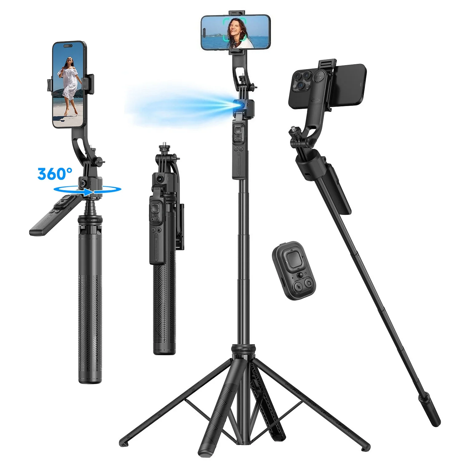 Treppiede Con Rotazione 360° E Rilevamento Viso SRIKEKL - Supporto Telefono Con Luci Selfie E Telecomando - 5