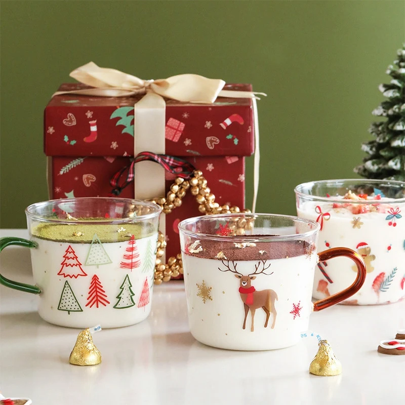 

488ml Nordic Rum Round Christmas Water Cup With Handle Xmas Tree Gingerbread Man Tea Coffee Cup Crystal Whiskey Wine Glass Gifts