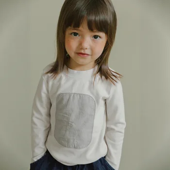 2025 Autumn New Children Long Sleeve T Shirts Girls Geometric Pattern Patch Tops Kids Shirts Loose Tee Baby Clothes