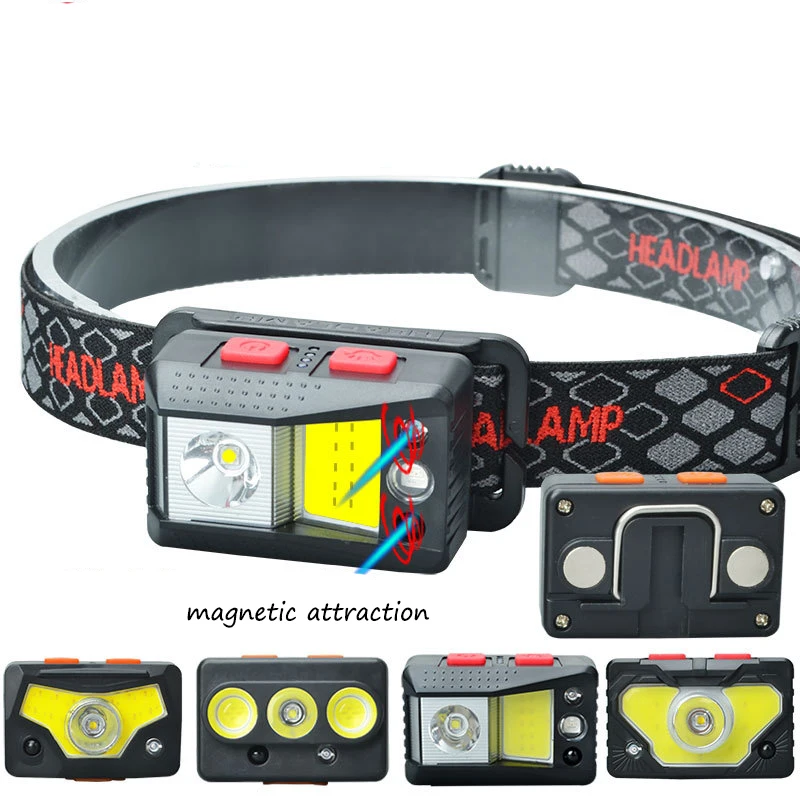 Strong light COB induction headlight magnet hook maintenance work emergency light repair car USB charging