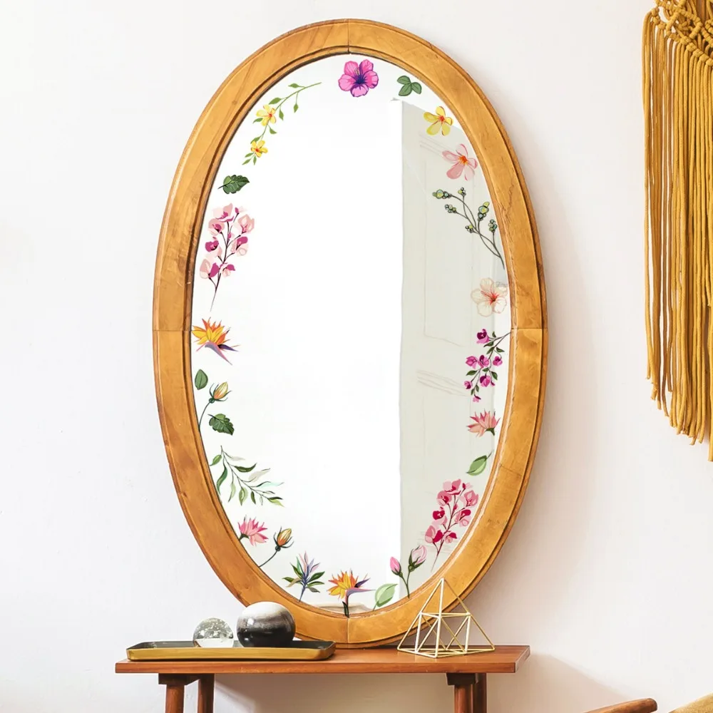Floral Mirror Bathroom Stickers Flower Wall Decor Room Decoration Room Aesthetic Bedroom Decor for Girls Home Art Decoration