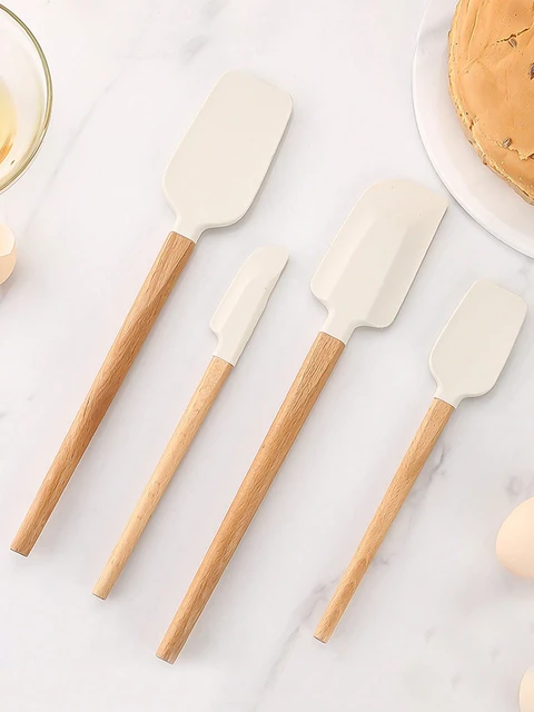 Leeseph 4Pack Scraper Spatula Set Food Grade Silicone Baking Spatulas Heat  Resistant Kitchen Cooking Utensils Wood Handle - AliExpress