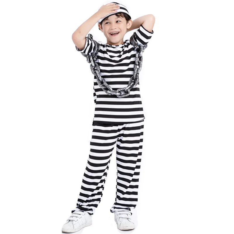 

Halloween Cosplay Inmate Costume Children's Striped Suit