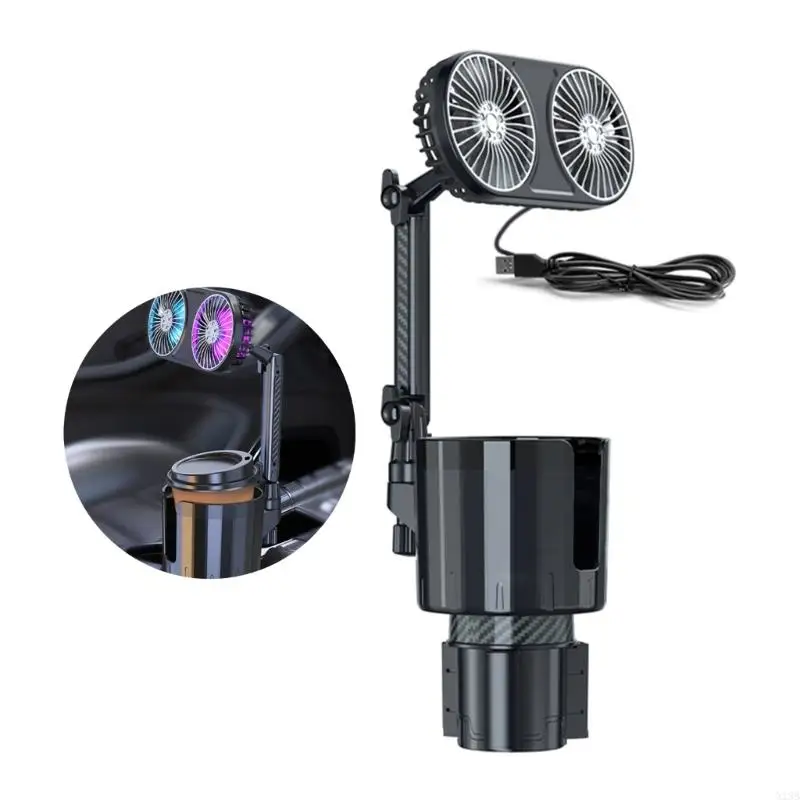 X13B Car Cup Holder USB Car Fan 2 in 1 Adjust Speed 360 degree Rotating Fan