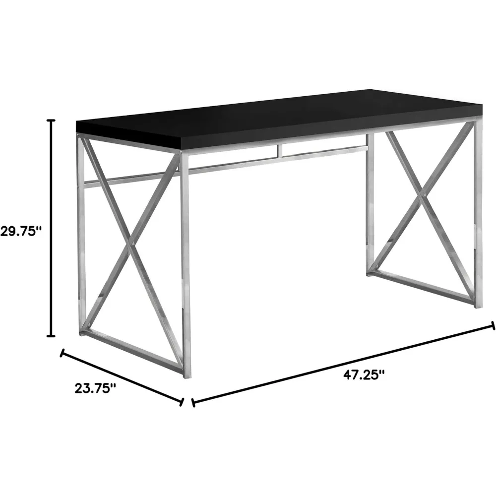 stylish industrial metal writing desk for home and office, 48" length, black and chrome frame