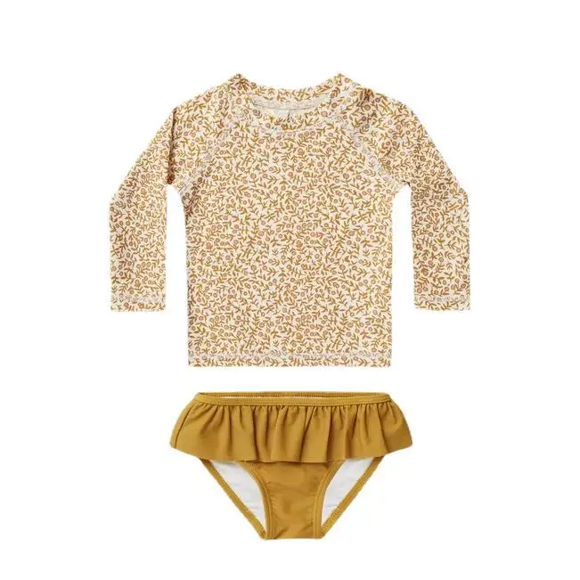 Sommer rc Baby Mädchen Langarm einteiligen Badeanzug Set Kleinkind Mädchen Sonnencreme Blumen Bikini Anzüge Kinder Bade bekleidung Bodysuit 1-12y