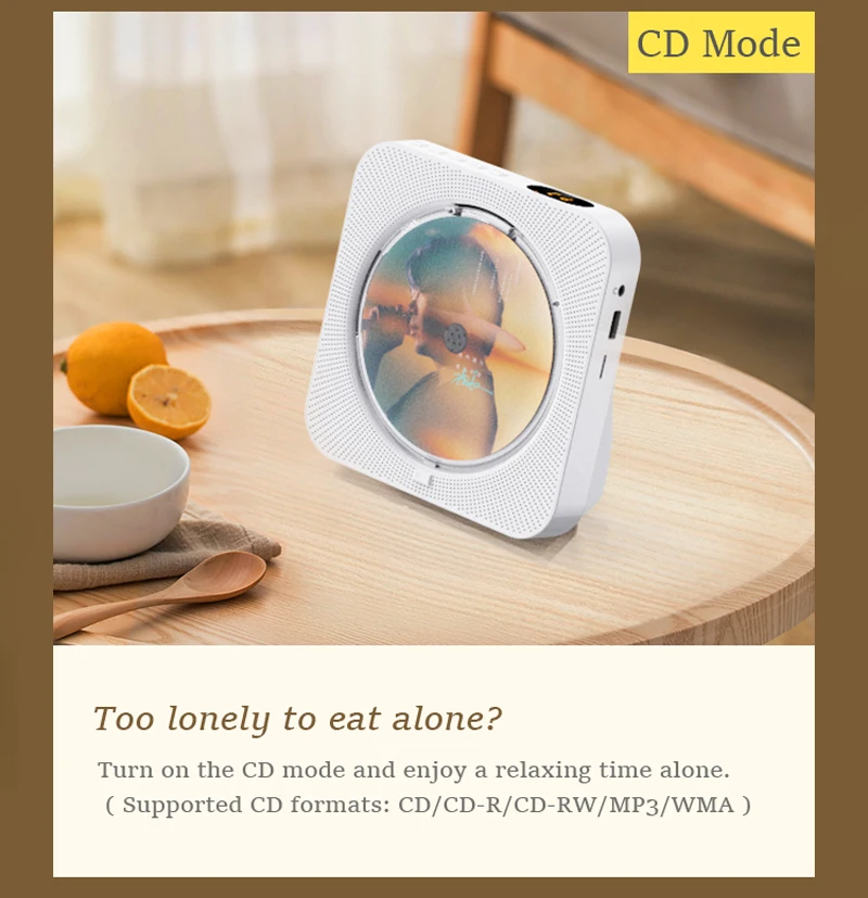 CD Player Portable KC-718 Hifi Bluetooth Dual Speakers FM Radio Headphone Mode U
