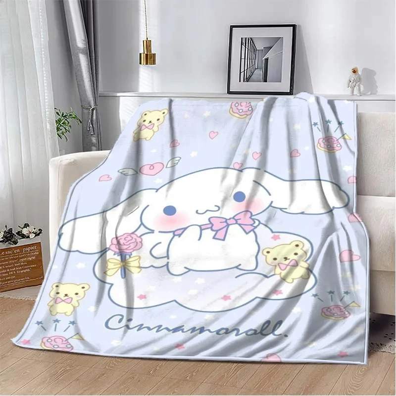 Japanese Sanrio Cinnamoroll Blanket Cartoon HD Print Flannel Office Soft Fluffy Picnic Blanket for Bed Plush Nap Cover Girl Gift 4
