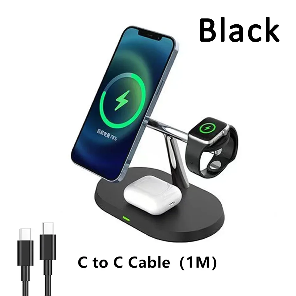 Нова підставка для бездротового зарядного пристрою 3 в 1 для iPhone 12/13/14/15/16/17 Станція швидкого заряджання для Apple Watch 10 9 8 7 6 Airpods 2 3 Pro