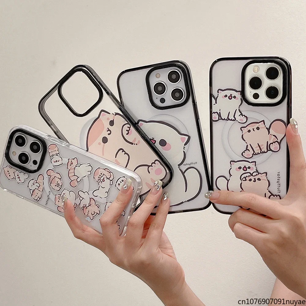 

Cute Cartoon Cat Clear for Magsafe Magnetic Phone Cases for IPhone15 14 13 12 Pro Max Back Cover