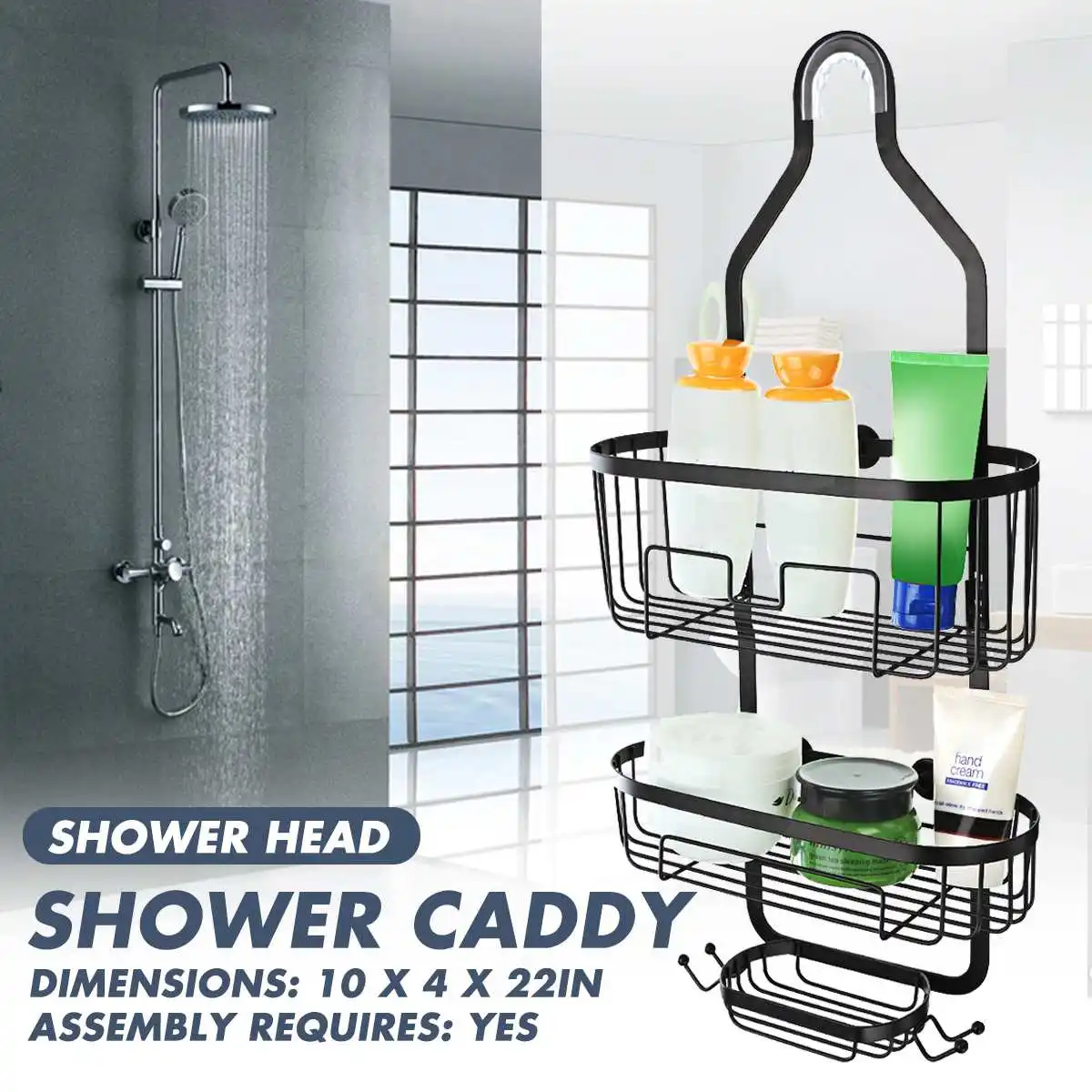 

Bathroom 3 Layers Hanging Shelf Bath Supplies Storage Rack Plastic DIY Shower Organiser Holder Suction Cup Tidy Kitchen Storage