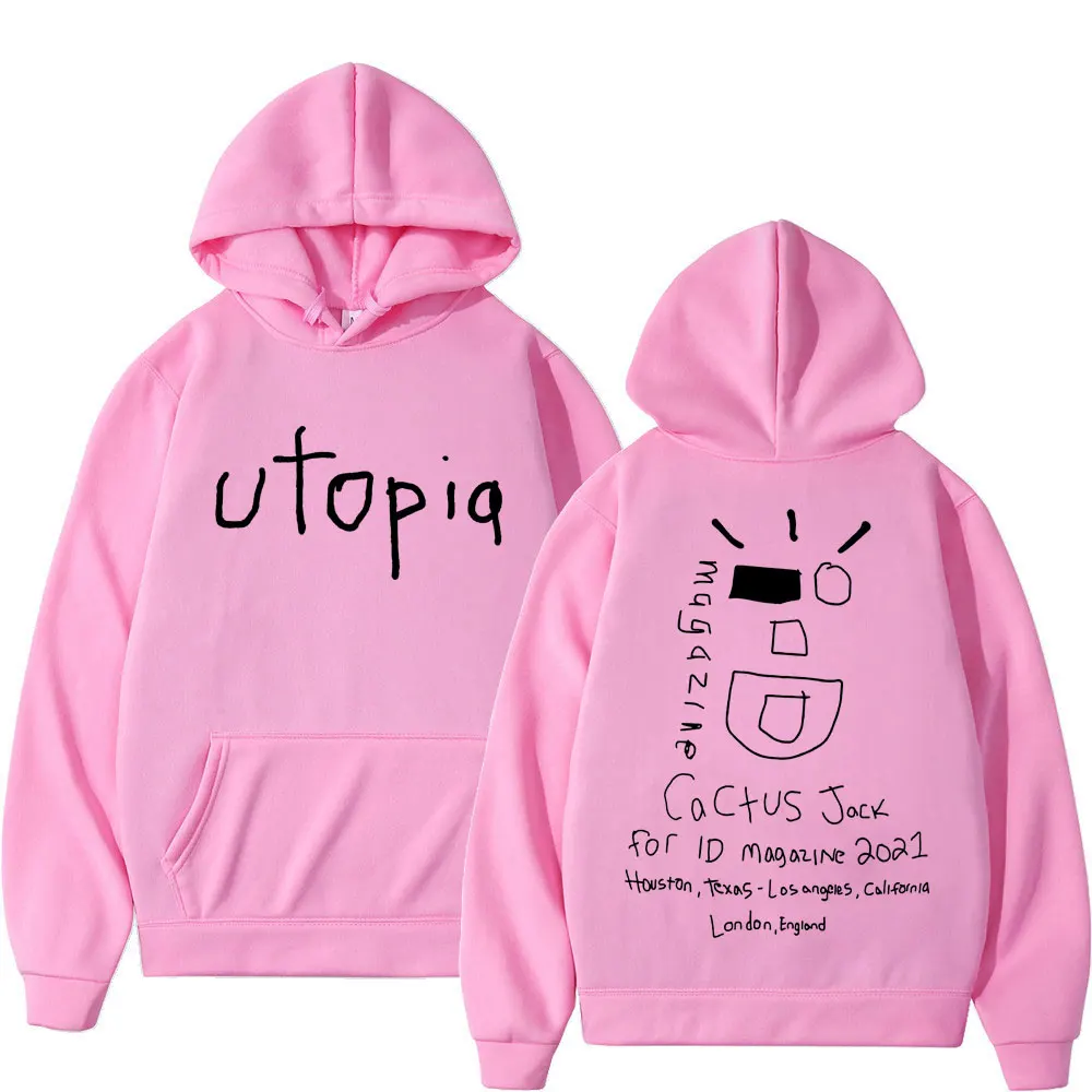Rapper Cactus Jack Utopia Album Print Hoodie Men Women Hip Hop Fashion Oversized Sweatshirts Vintage Long Sleeve Fleece Hoodies