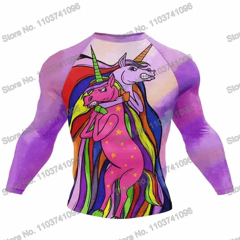 Unicorn Diving T-Shirt Tight Long Sleeve Rash Guard BJJ MMA Swimwear Men Surf Clothing Beach Floatsuit Women GYM Tops Sportswear