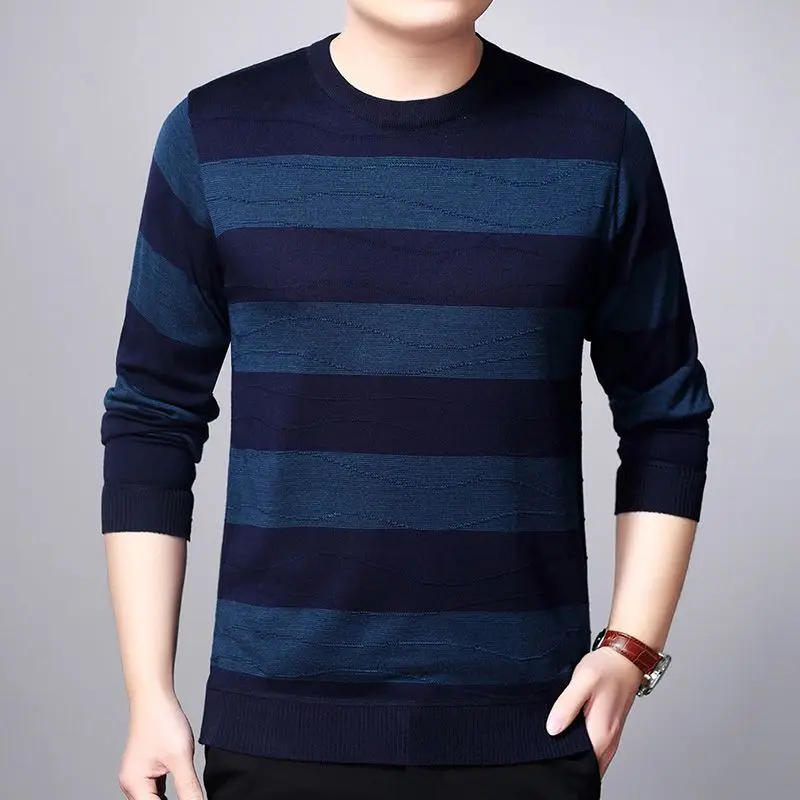 남성용 긴팔 스트라이프 스웨터, 한국 스트리트웨어, 남성 의류, 대비 느슨한 캐주얼 풀오버 상의, 용수철 가을 패션