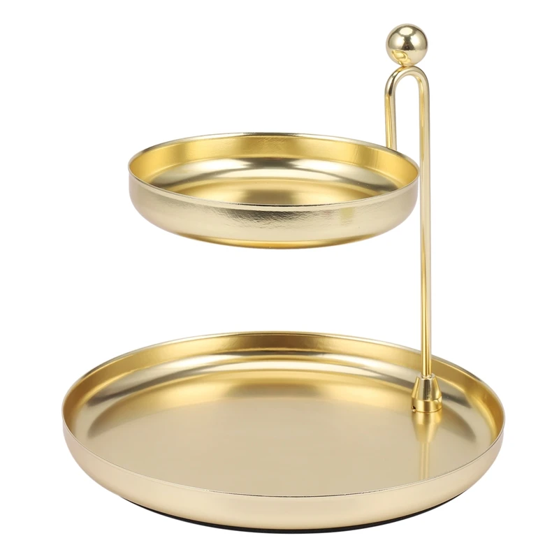 

Iron Double Layer Storage Tray Sundries Snacks Jewelry Cosmetic Display Plate Bedroom Organizer Tools Home Decoration