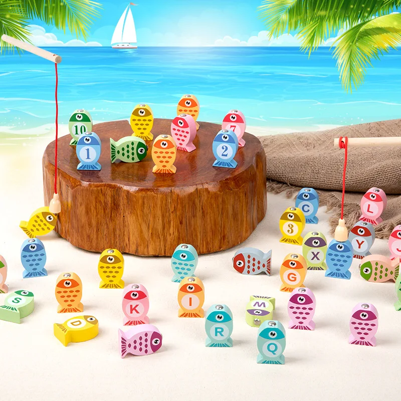 Wooden Fishing Game Toys Gifts Early Education Alphabet Numeric Cognitive Toys Children Interactive Games Toys for children Gift 2