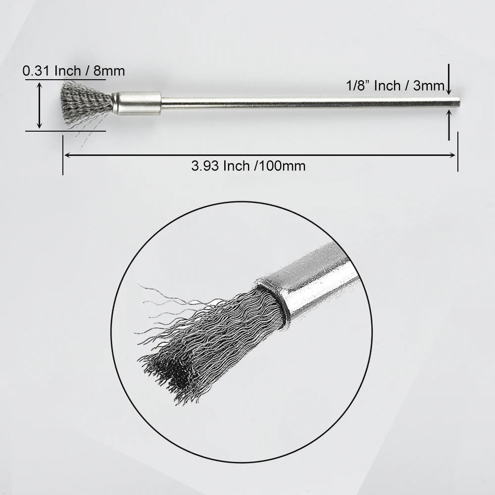 10Pc Stainless Steel Wire End Brush Pen Shape Bristle Scratch Brushes Extension Rod 1/8" Shank For Power Rotary Tool 6