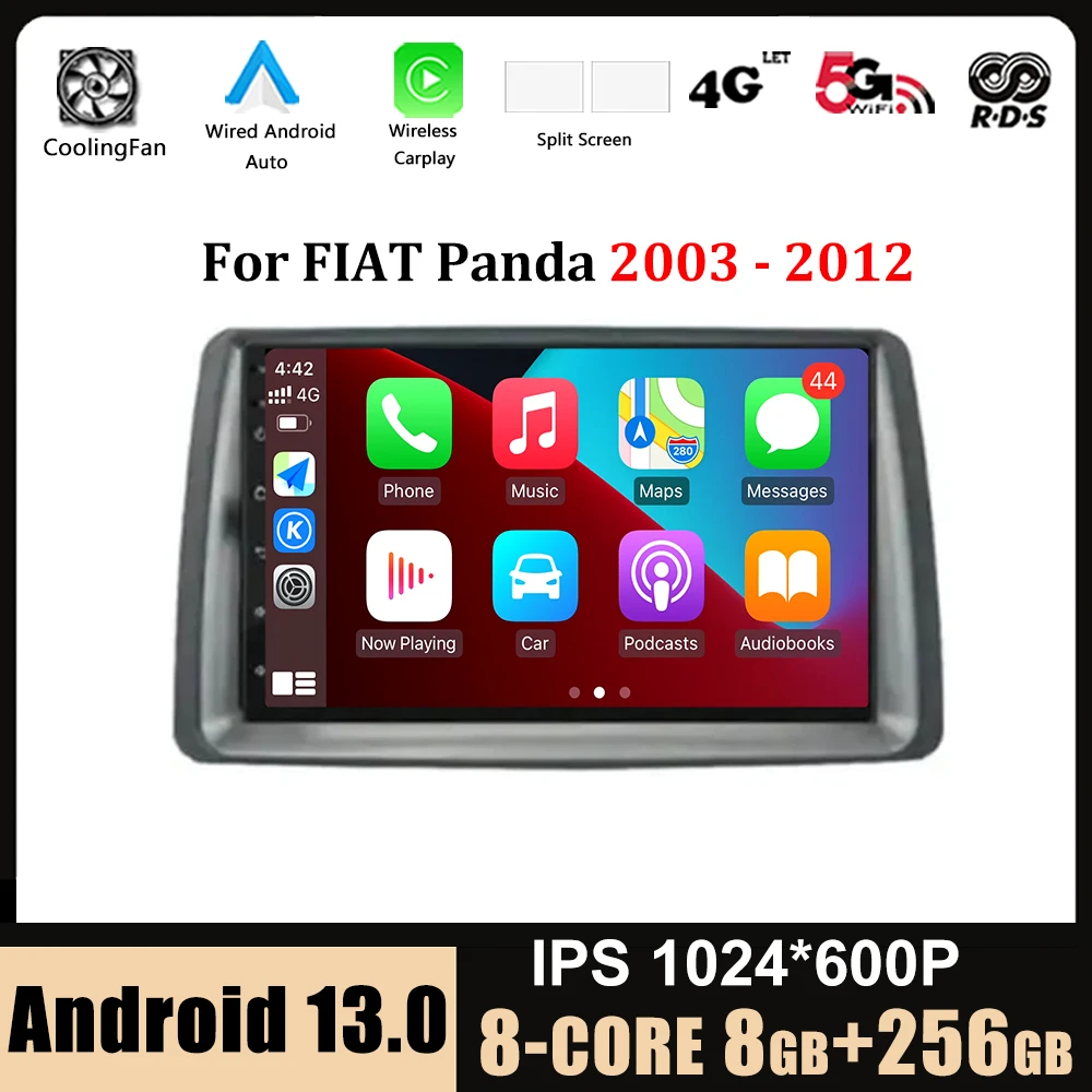 Schermo Da 7 Pollici Per Fiat Panda 2003 - 2012 Android 13 Carplay Stereo Video Audio Autoradio Lettore Unità Principale Navigazione Gps