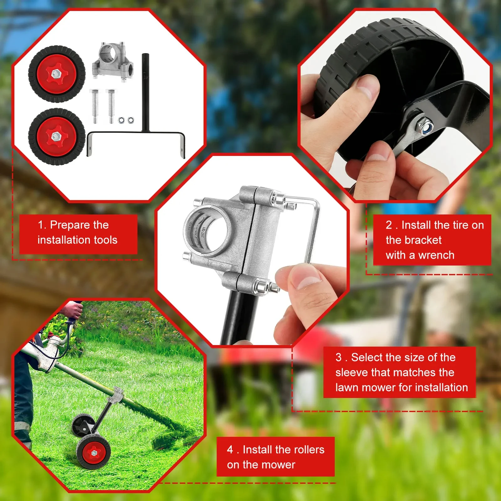 Lawn Mower Support Wheel Universal Adjustable Grass Gasoline Trimmer Attachment Garden Portable Side Hanging Electric Maintenanc 4
